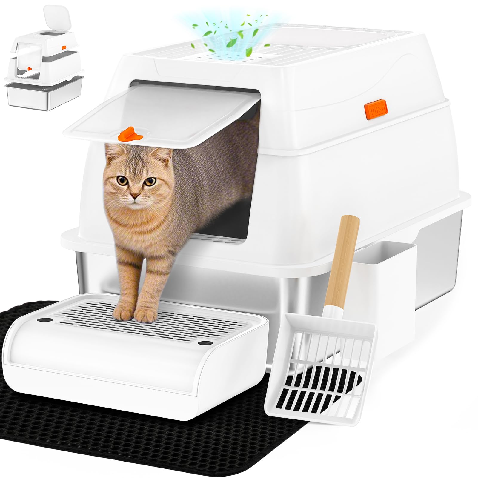 Bac à litière métallique XL Vivifying fermé anti-projection pour grand chat et chaton