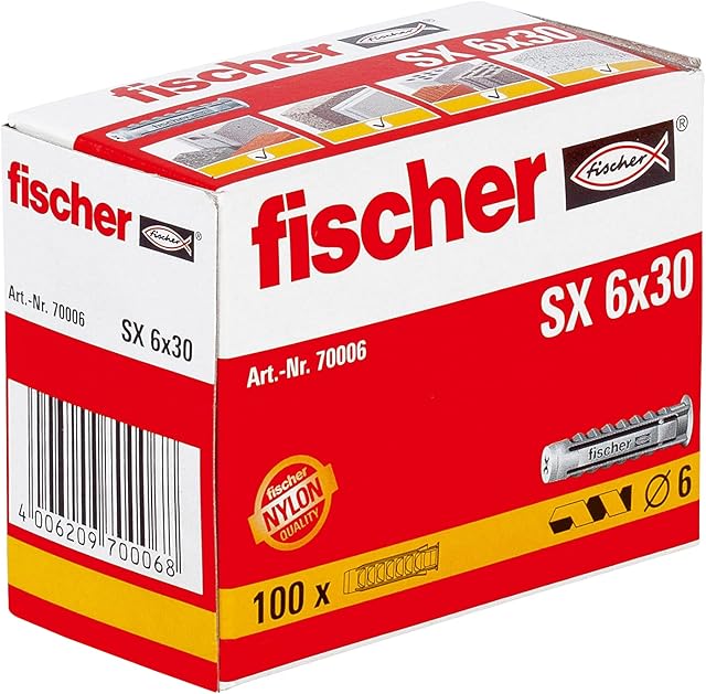 fischer 70006 Expansion Wall Plug SX 6 x 30 - 100 Pieces