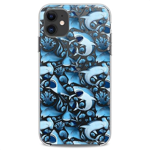 Funda compatible con iPhone 14 13 Pro Max 12 Mini 11 Xs X 8 Plus Xr 7 SE 6s 5 de silicona suave estampado de rayas diseño de mar Slim Ocean Fish
