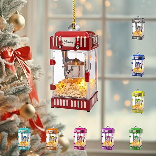 Miniatura 15 de Adorno de Navidad personalizado de máquina de palomitas de maíz 2025, caja de palomitas de maíz plana 2D, decoración de árbol, regalo único para