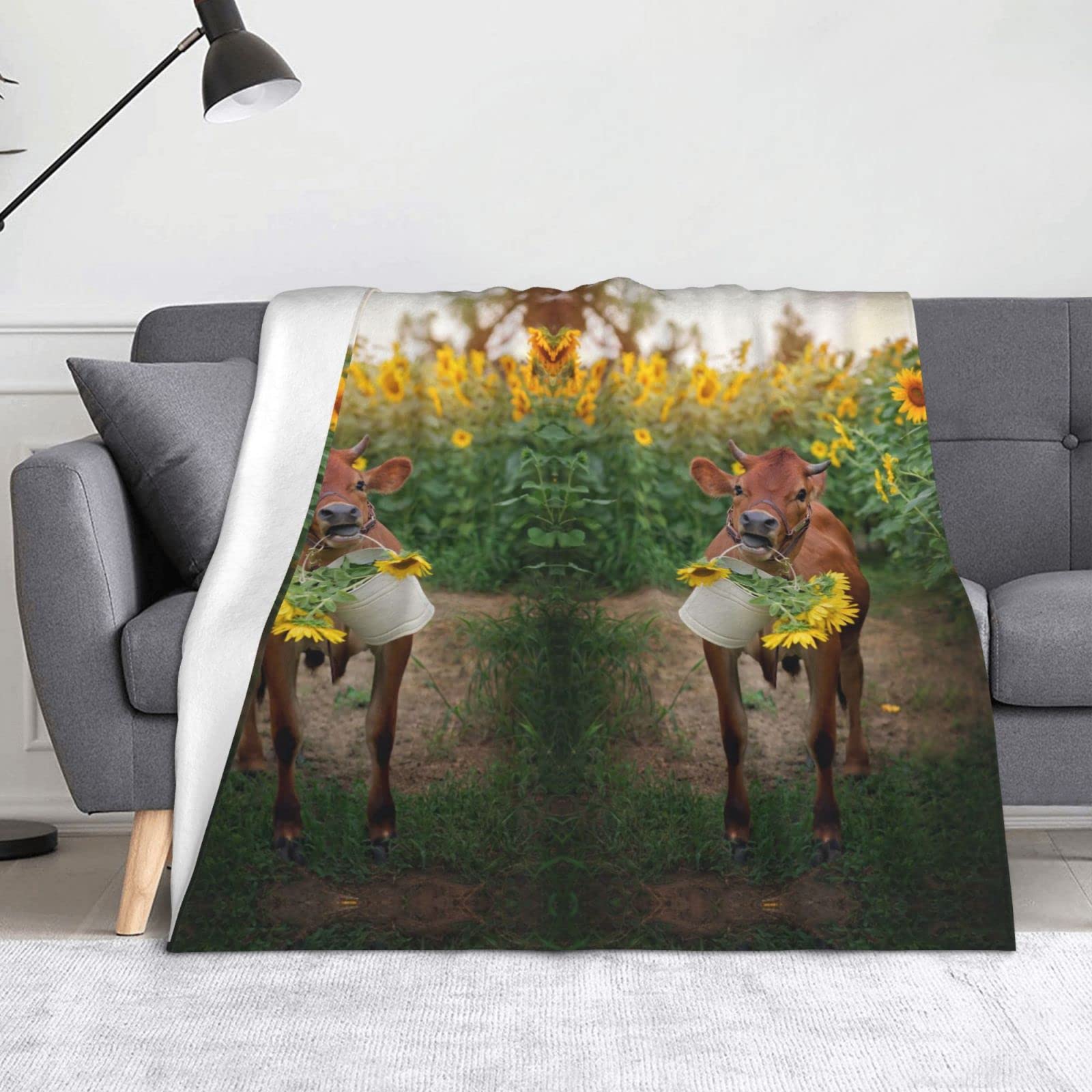 Couverture en flanelle vache et tournesols plaid canapé et lit
