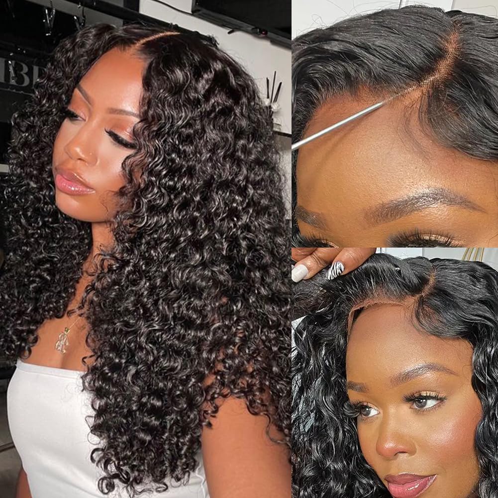 Deep Wave Lace Front Wigs Human Hair for Black Women, Glueless Wigs Human Hair Pre Plucked Pre Cut, 20 Inch 6X5 HD Lace Front Wig Wet and Wavy Natural Color