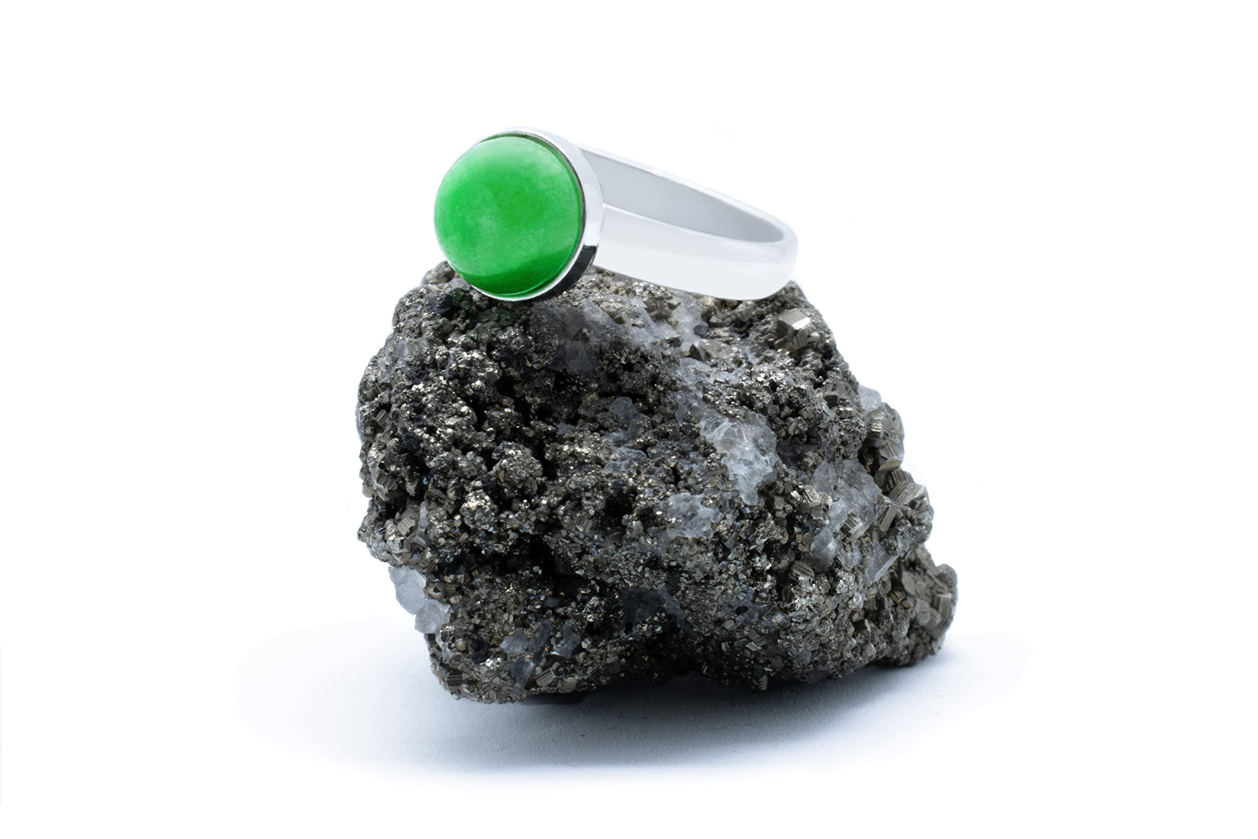Anillo de Plata 925 con Jade Verde (Piedra Natural) 8mm - Disponible Anillo Ajustable y Fijo, Tamaño de XS a XXXL, para Hombre, para Mujer - Caja Regalo Gratis