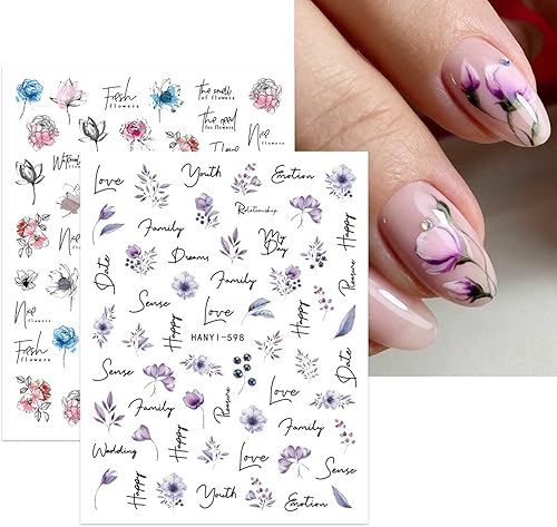 Miniatura 5 de JMEOWIO 10 hojas de calcomanías de arte de uñas de flores de primavera, calcomanías autoadhesivas, uñas coloridas de verano, suministros de uñas,