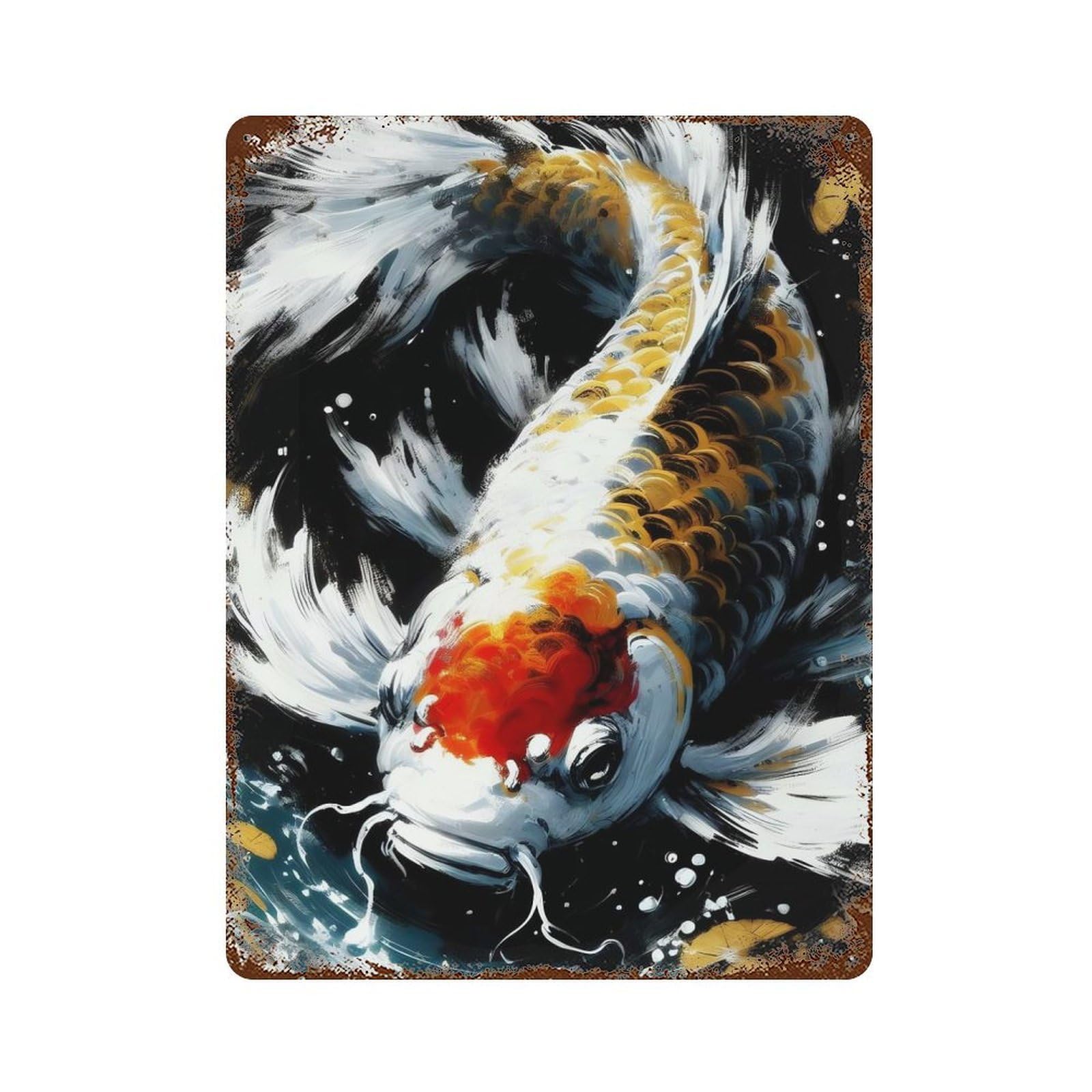 Koi Fish Painting 15.7"x11.8" Retro Metal Sign, Industrial Home Decor for Basement, Hobby Room And Garage Decor