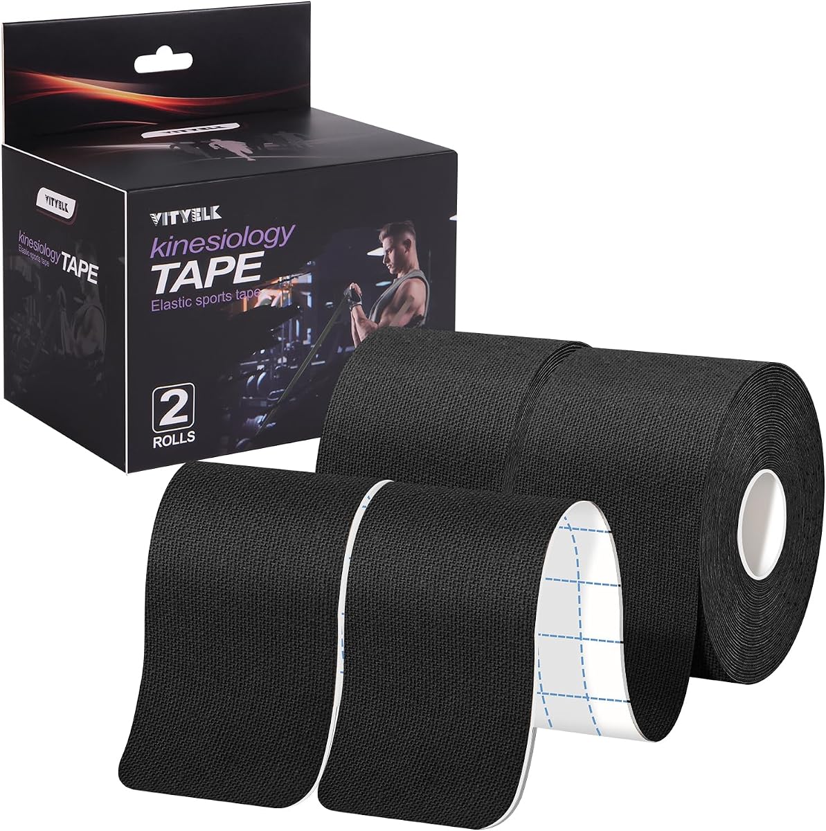 Kinesiology Tape Uncut 2In x 16.4ft - Elastic Sports Tape for Muscle & Joint Pain Relief, Waterproof Support, Athletic Recovery, Physical Therapy, Latex-Free Design (Black 2 Roll)