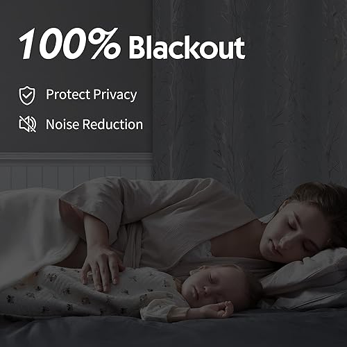 Miniatura 4 de FMFUNCTEX Cortinas opacas blancas con ramas de árbol para sala de estar, dormitorio, 84 pulgadas de largo, estampado metálico, para oscurecer la