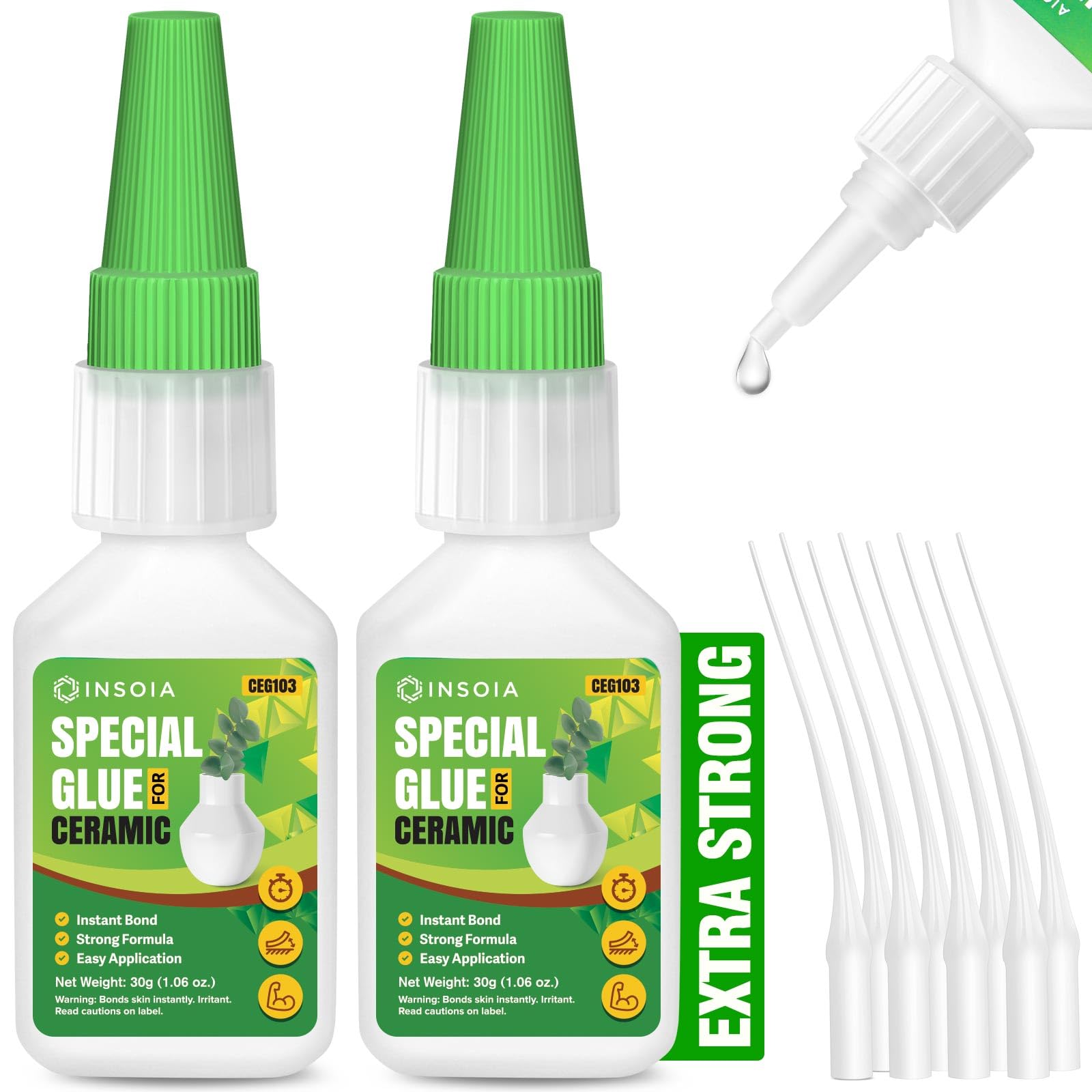 Ceramic Glue, 30g x 2 PCs Clear Super Glue for Ceramic Repair Quick Fix Porcelain Adhesive Heavy Duty Strong Crazy Instant Glue for Bonding Ceramic, Porcelain, China, Pottery, Mugs, DIY&More