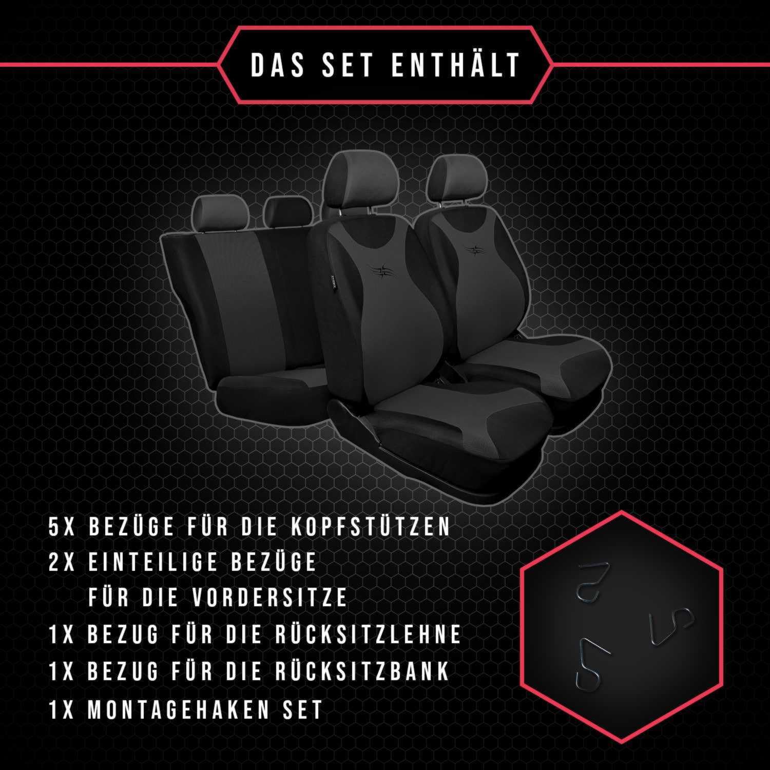 3er Set Autositzbezüge PKW universal | Auto Sitzbezüge Polyester Grau für Airbag geeignet | für Vordersitze und Rückbank | 1+1 Autositze vorne und 1 Sitzbank hinten teilbar 2 Reißverschlüsse