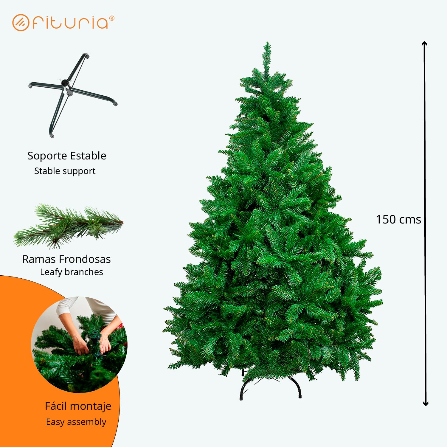 Árbol de Navidad 150cms, árbol de Navidad nevado, Luces de Navidad Opcionales, decoración arbol Navidad a tu Gusto, Christmas Tree 293 Ramas