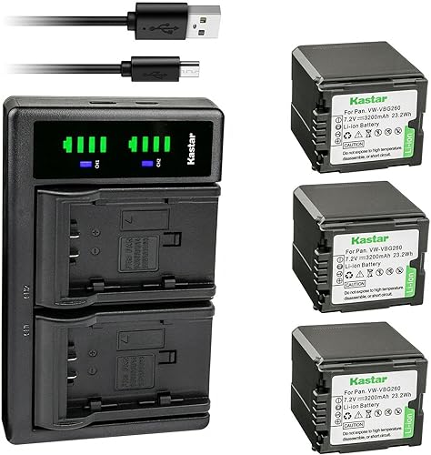Miniatura 8 de Kastar Paquete de 1 batería VW-VBG260 y cargador USB LTD2 de repuesto para Panasonic VDR-D310, VDR-D310, VDR-D58GK, Lumix DMC-L10, DMC-L10K,
