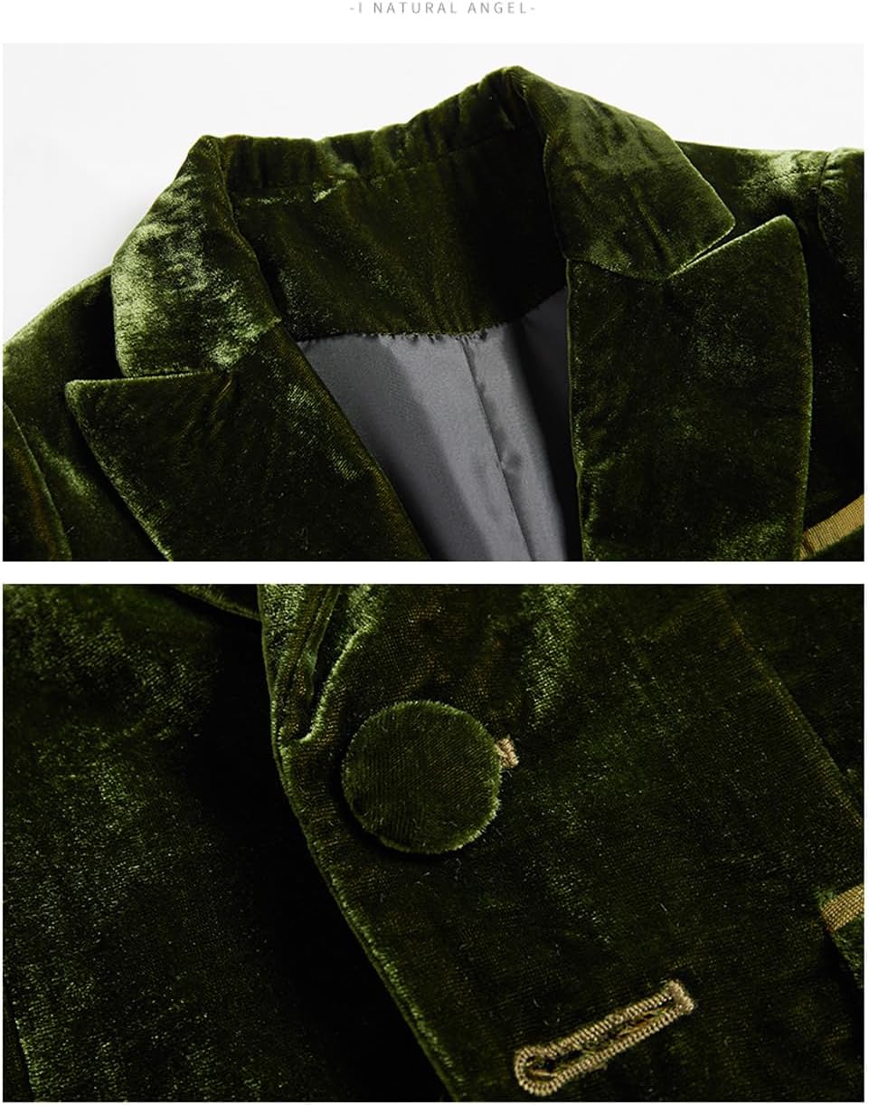 2 Piece Boys Tuxedo Suit Two Button Velvet Jacket Pants Set Ring Bearer Outfit Prom Wedding Party