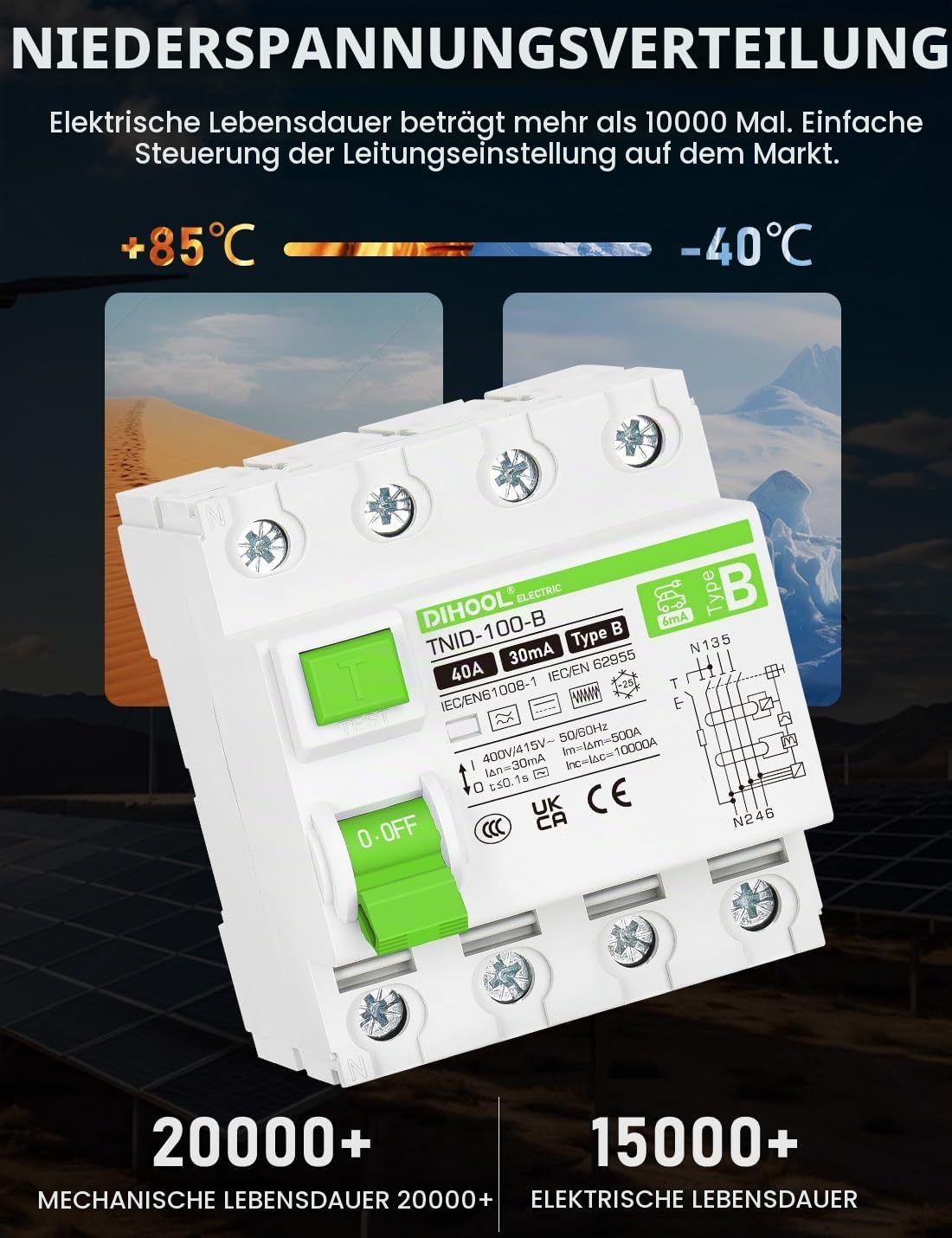 DIHOOL RCD typ B FI schutzschalter 40A 30mA 4 polig DC 6MA elektrofahrzeug ladegerät