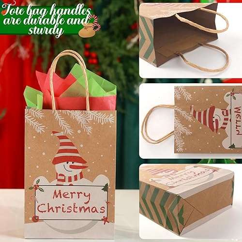 Miniatura 3 de VGOODALL 30 bolsas de regalo de Navidad con papel de seda, bolsas de regalo de papel kraft con asa, bolsas de regalo de Navidad para fiestas de