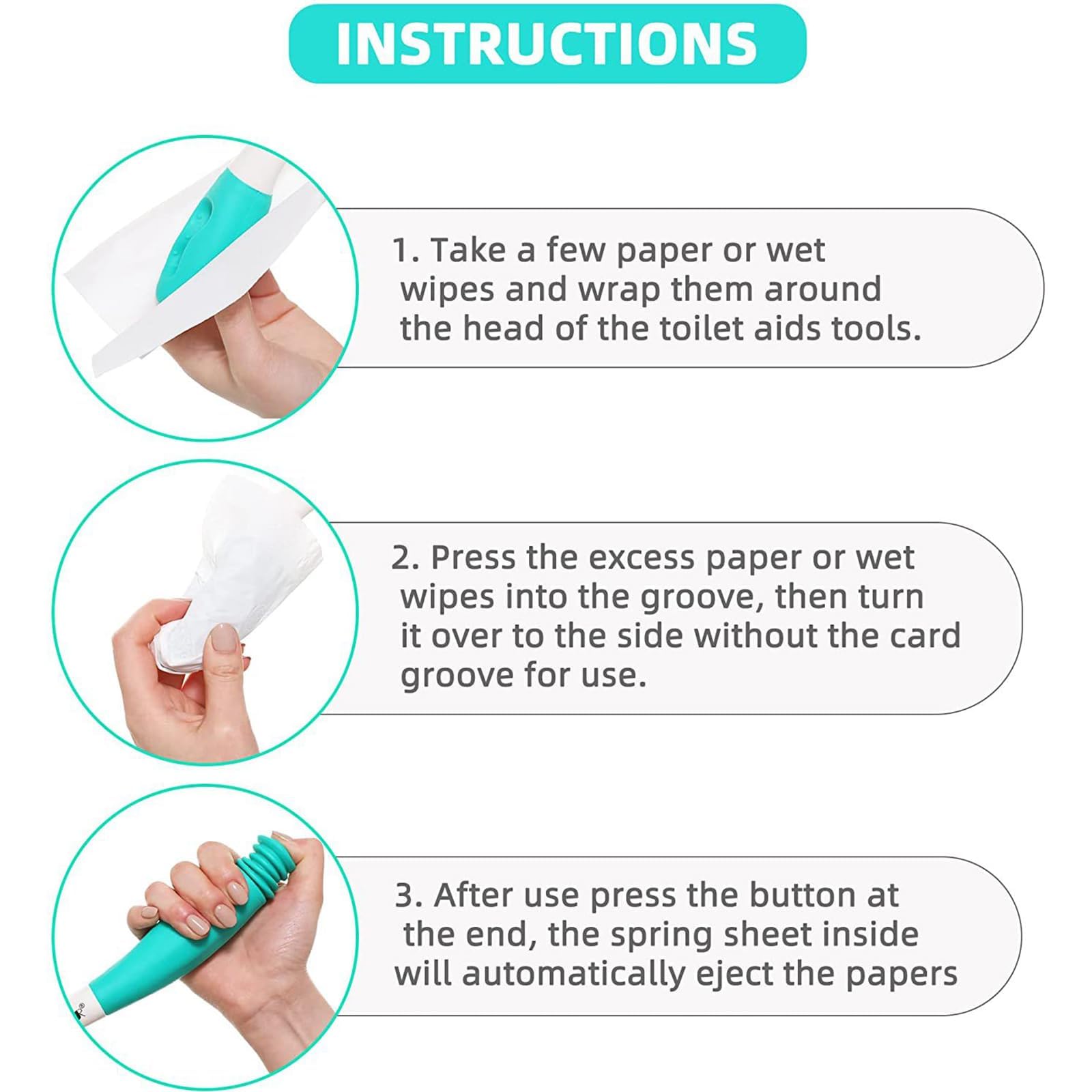 Extended Comfort Kit de ayuda para el inodoro, juego de limpiaparabrisas con cepillo de baño, herramienta de limpieza de inodoro, ayuda de limpieza para discapacitados, ancianos, embarazadas,