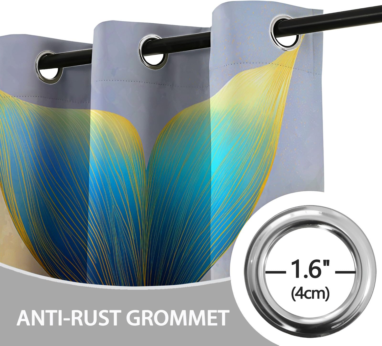 Zasłony termoizolacyjne, 140 x 250 cm, marzycielska zasłona z oczkami z ogonem syreny, pełne światło, blokada pokoju, redukcja hałasu, nadruk do jadalni, sypialni, 2 panele, niebieskie
