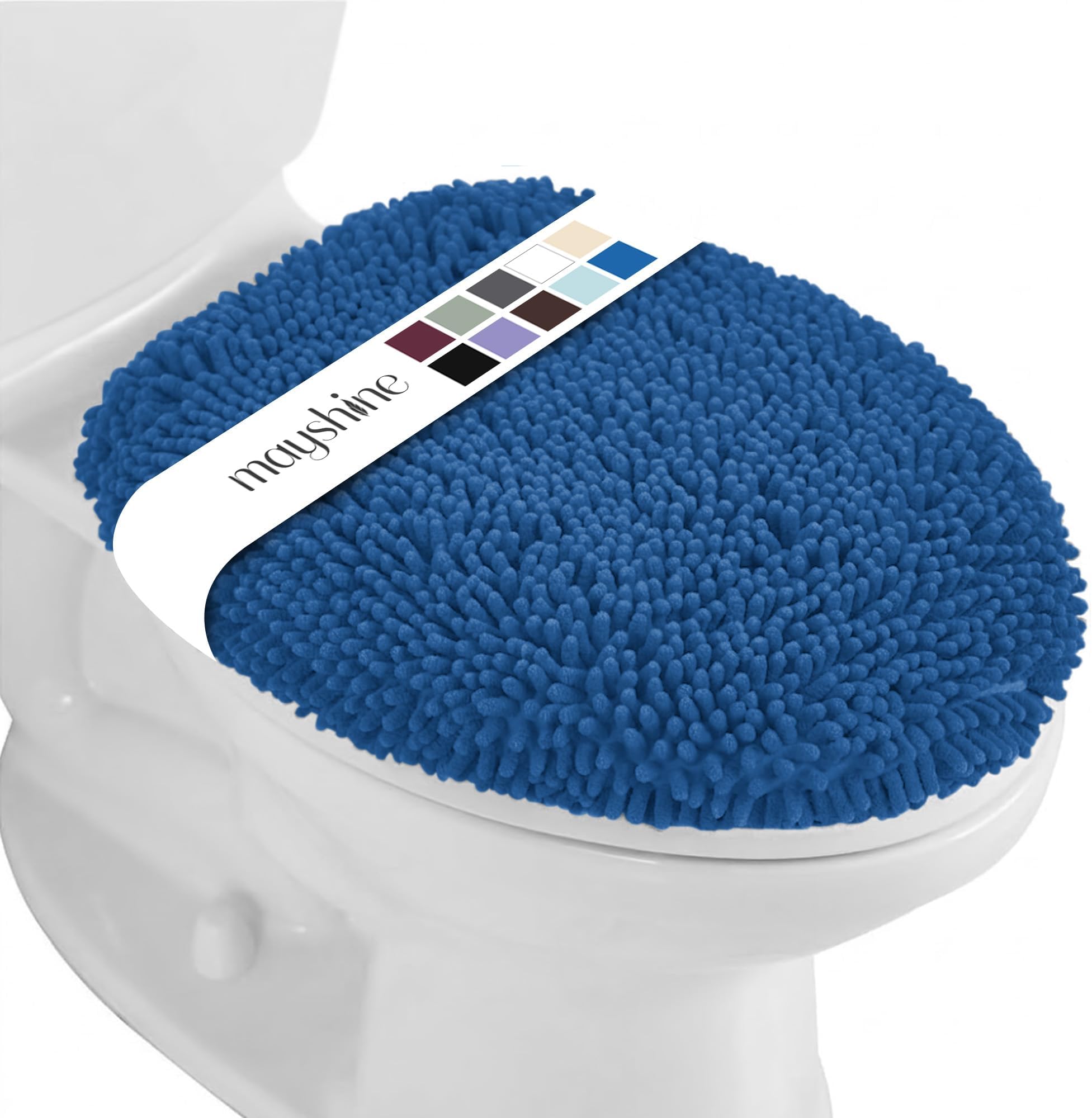 MAYSHINE Toilet Lid Cover - Dark Blue, Plush Microfiber Oval Toilet Seat Covers for Bathroom, Machine Washable Elongated Toilet Cover Seat, Stretches up to 21"x19"