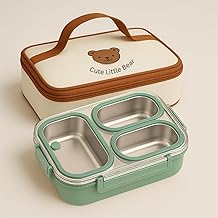 UniKart 3 Compartment 850ml Stainless Steel Lunch Box with Insulated Lunch Bag | Leakproof Lid Bento Style Japanese Meal Container for Kids & Adults | Perfect for School & Office (Green)