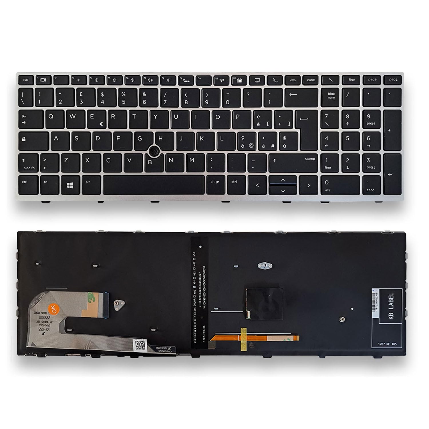 Ricambio Tastiera per Hp, Tastiera compatibile con HP 15u G5, 15u G6 e EliteBook 755 G5, 850 G5, 850 G6, Layout italiano - Con retroilluminazione - Con frame - Azienda italiana