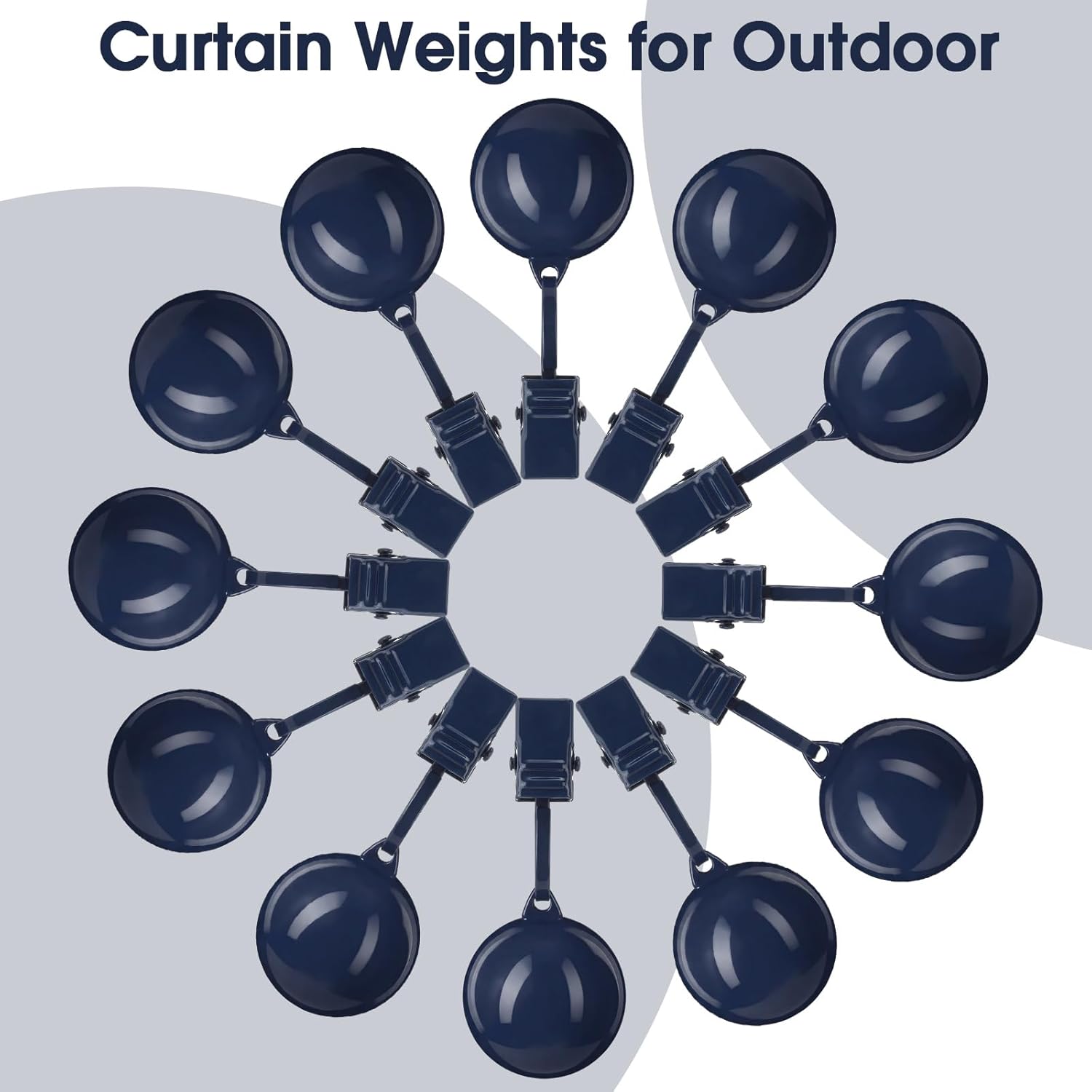 Shimeyao 18 Pack 3.6 oz Outdoor Curtain Weights Heavy Duty Waterproof Drapery Steel Clips Down Curtain for Home Decor, Shower, Outside, Table Weights to Stop Heavy Wind (Navy Blue)