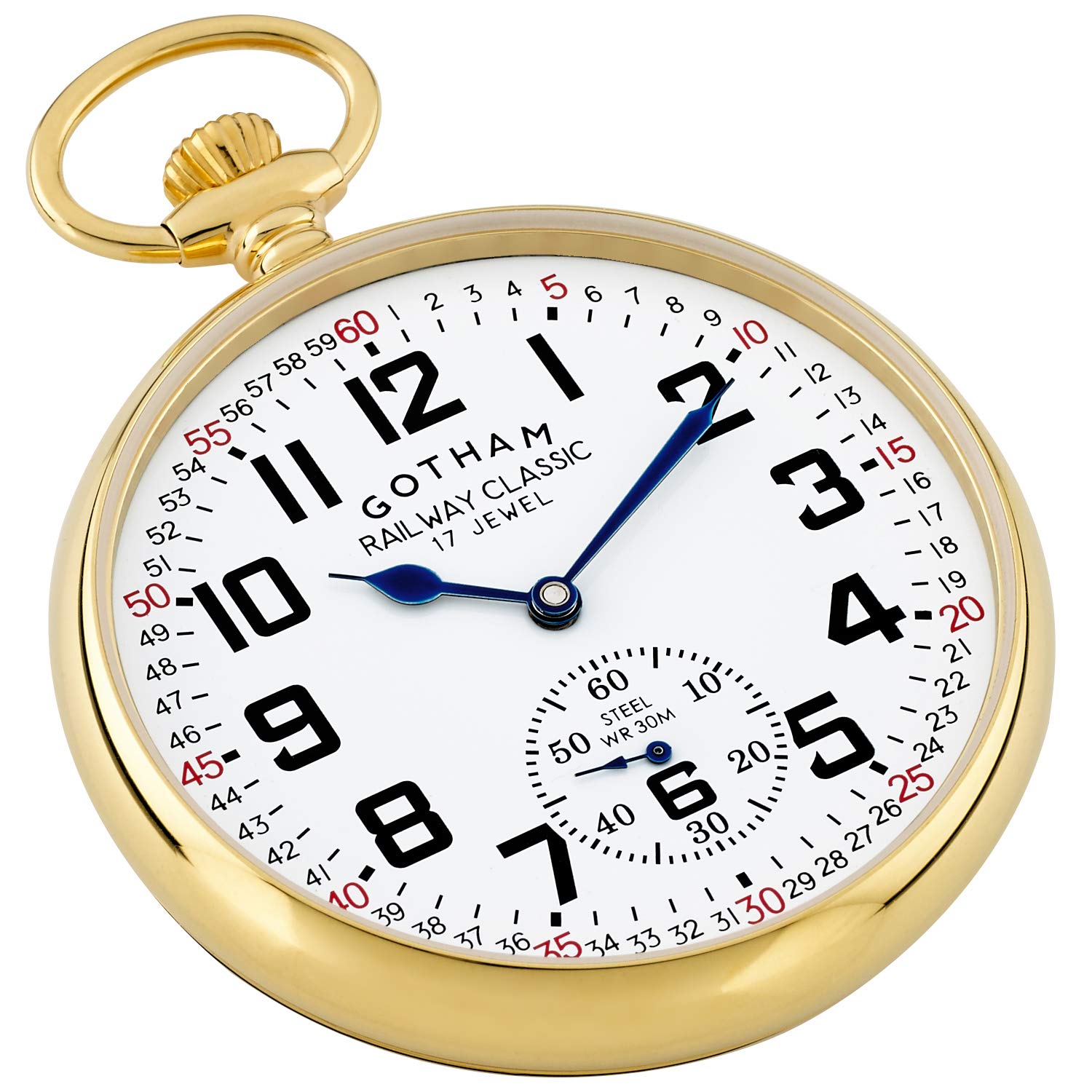 Gotham Men's Gold-Tone Stainless Steel Mechanical Hand Wind Railroad Pocket Watch # GWC14103G