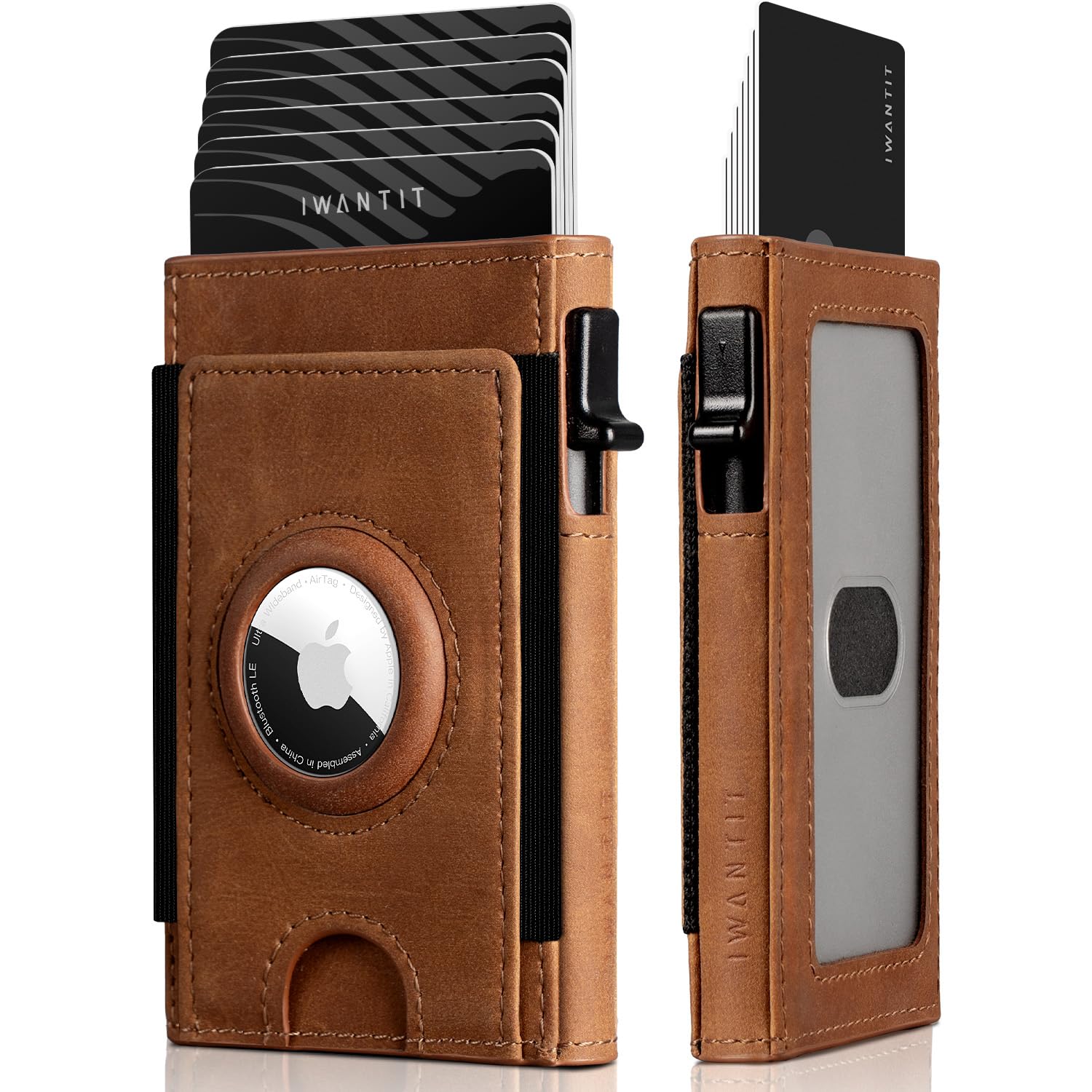 Billetera AirTag, delgada y minimalista con bolsillo frontal de piel, con bolsillo frontal inteligente, con ventana de identificación, para 7 a 8 tarjetas, ranura para efectivo, bloqueo RFID, regalo