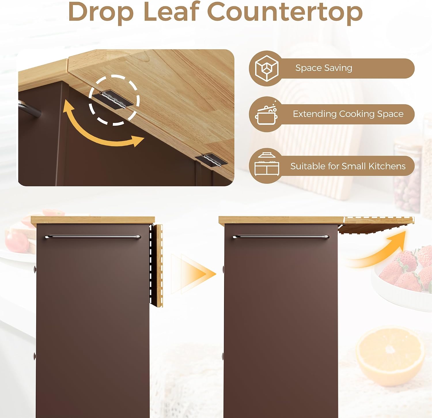 JY QAQA 40" Kitchen Island Cart Furniture cart on Wheels Rolling Portable Dining Room Serving Utility Carts Mobile Movable with Drawers Cabinet,Brown