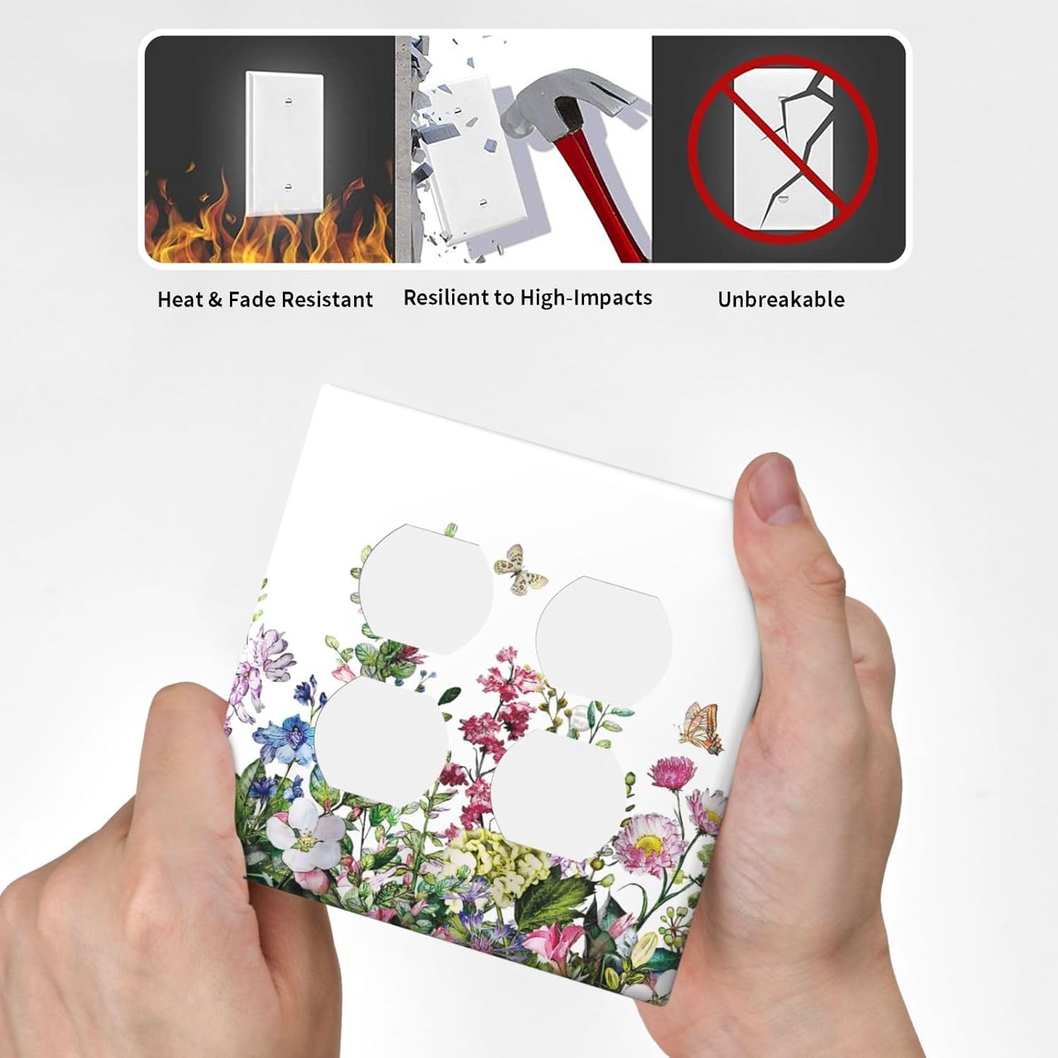 Colorful Plant Botanical Wildflower Floral Outlet Covers 2-Gang Duplex Light Switch Cover Plate Decorative Gfci Wall Plate Electrical Receptacle Switch Plate Covers Faceplate for Bedroom Decor