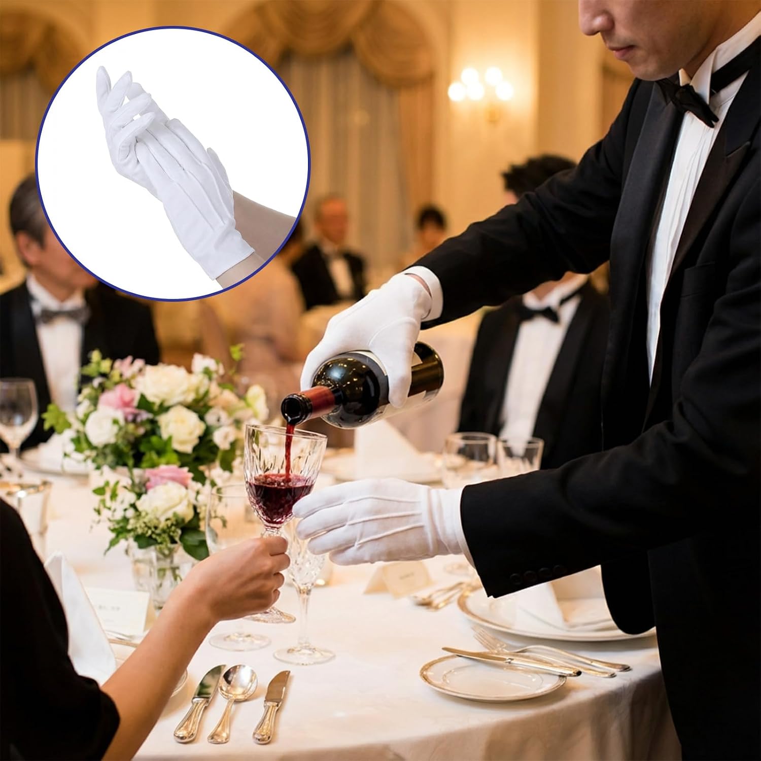 2 Pairs White Gloves for Church, White Gloves Women Men | Soft Usher Gloves Costume with High Elasticity, Uniform Dress Glove for Police Funeral Server Usher Tuxedo Guard Parade