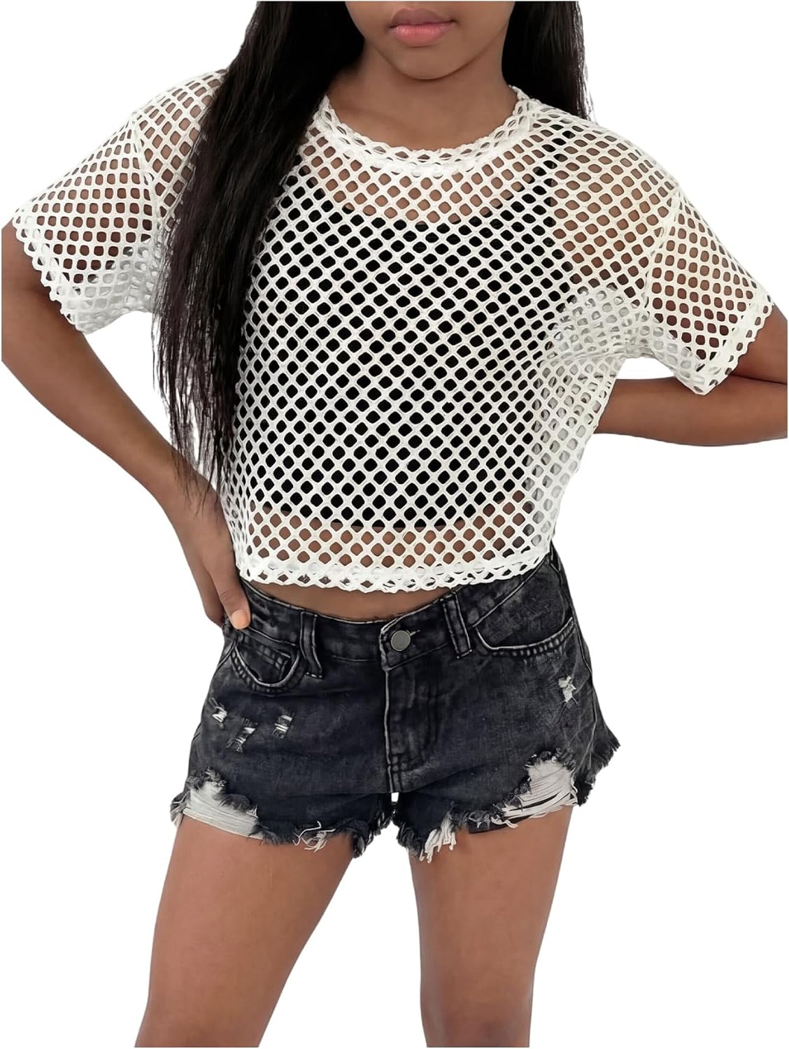 SweatyRocks Girl's Mesh Fishnet Workout Top Hollow Out Sports Neon T Shirt