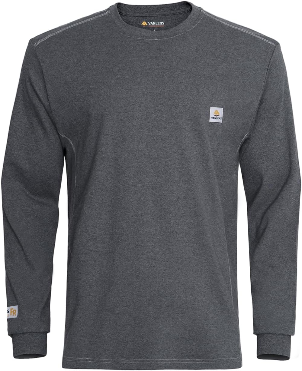 FR Shirts for Men CAT2/HRC2 6.5oz Lightweight Fire Resistant Shirts for Men Long Sleeve Crewneck T-Shirt