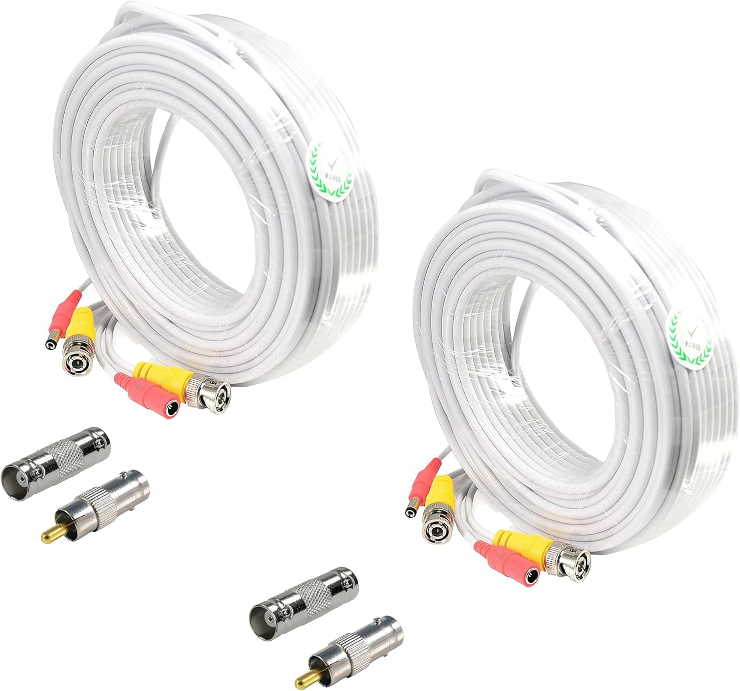 Evertech 2 Pack 100 Ft Video and Power CCTV Security Camera BNC Cables with Connectors