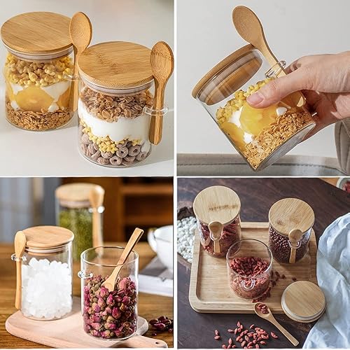Miniatura 5 de Tarros de vidrio con tapa y cuchara de madera, recipientes herméticos para almacenamiento de alimentos para azúcar, café, harina, especias, juego de