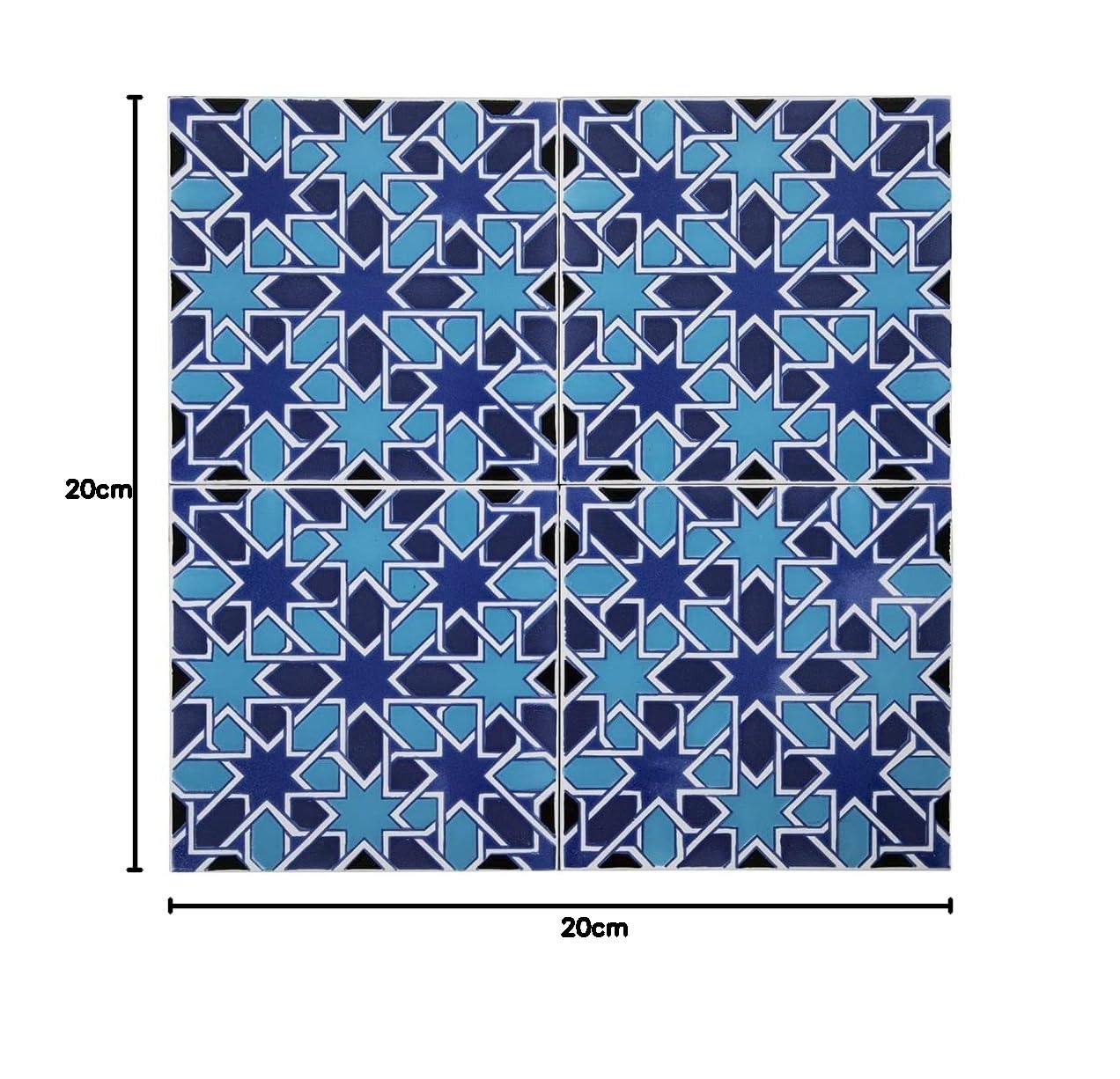 Cerames Azulejos de Cerámica Marroquí Casablanca - Azulejos de mosaico Marroquí para baño, cocina, sala de estar, ducha, debajo de las escaleras | Azulejos marroquíes en estilo oriental 20x20 cm