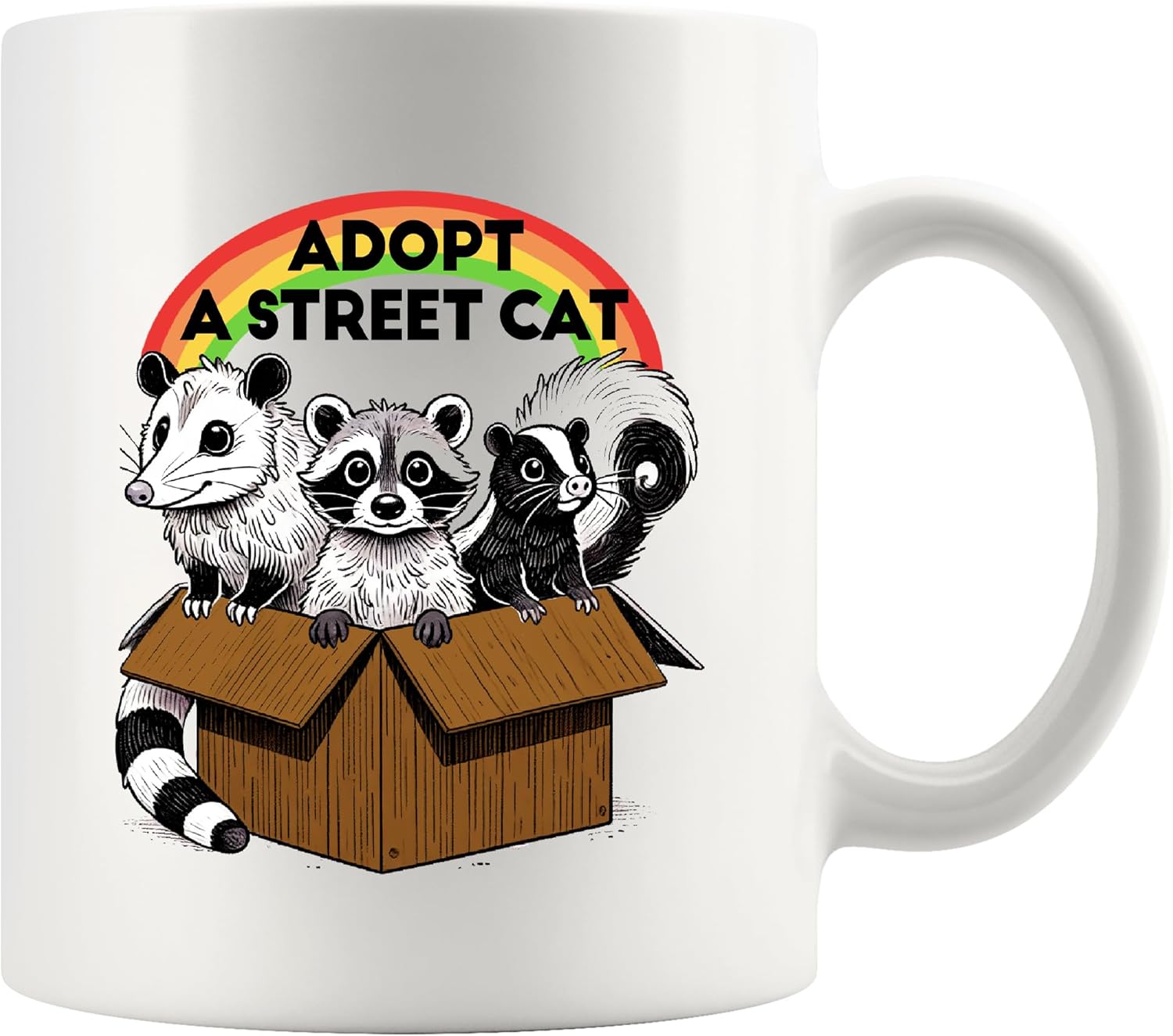 Adopt A Street Cat Funny Raccoon Lover Gifts Opossum Skunk Raccoon Mom Dad Girlfriend Boyfriend Sister Brother Novelty Drinkware Ceramic Mug 11 oz White Ceramic Mug 11 oz White