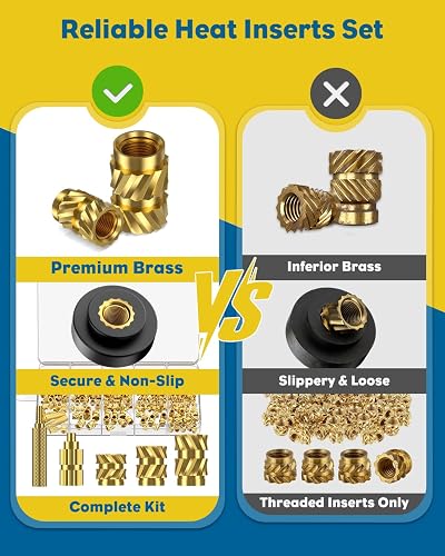 Uniclife 451 Pezzi Set Di Inserti Filettati Plastica, M2 M2.5 M3 M4 M5 M6 Inserti Termofissanti Punta Saldante & Adattatore, Inserti Termici in Ottone, Kit Dadi Zigrinati Metrici Componenti Stampa 3D - 5