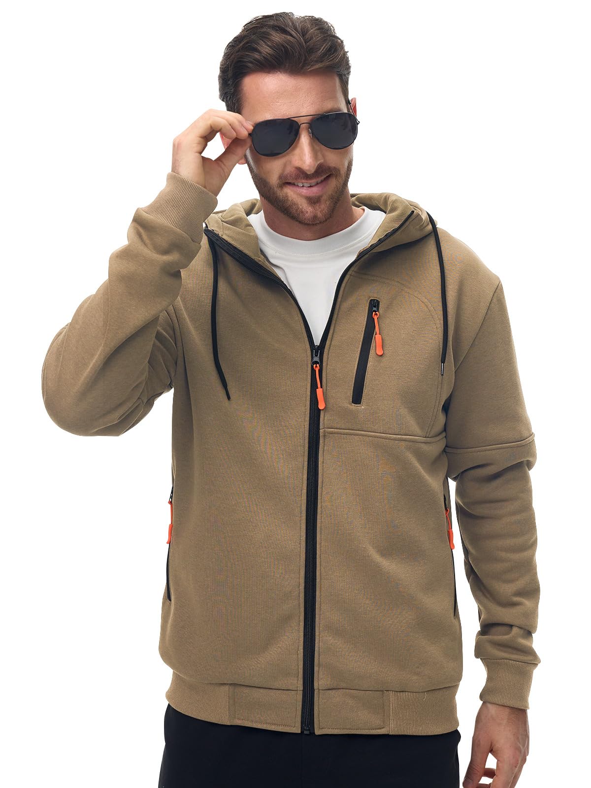 Homme Sweat à Capuche en Polaire avec Fermeture Éclair Pull Chaud Sweatshirt Casual avec Poche Automne Hiver
