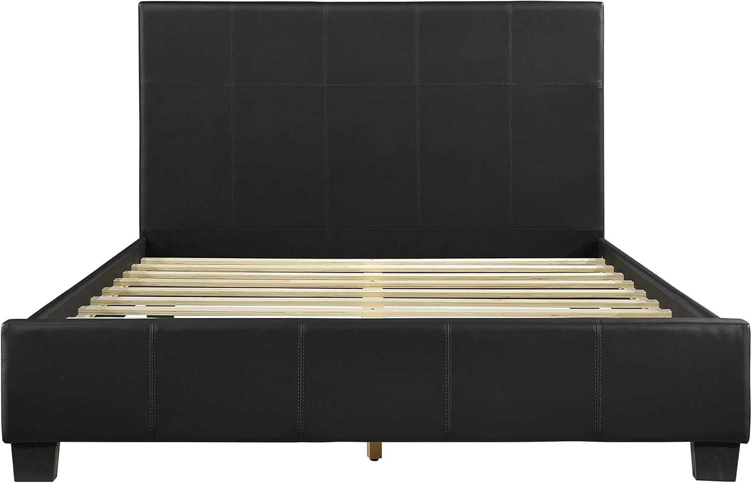 Lexicon Full Size Bed Frame with Headboard, Platform Bed Frame, Modern Faux Leather Upholstered Bed Frame, No Box Spring Required, Easy Assembly, Full, Black