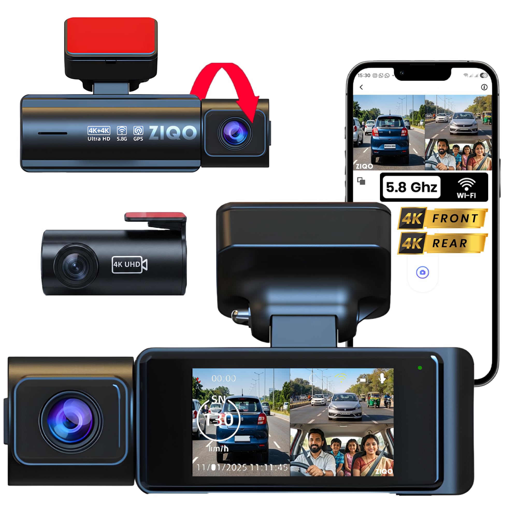 ZIQO 4K+4K 2 Channel Dash Cam for Car Front and Rear 5.8GHz WiFi, Built-in GPS, G-Sensor,150°Wide Angle,1.97" IPS Screen, Night Vision, Loop Recording, 24H Parking Mode, App Control Support 256GB-image-44