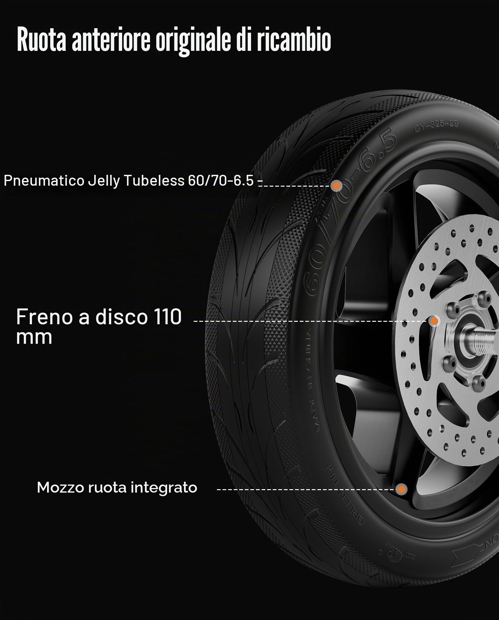 Assemblaggio ruote anteriori 60/70-6.5 compatibile con Segway Ninebot F2 / F2Plus / F2 Pro, ruote anteriori complete da 10 pollici, con pneumatici a vuoto e parti originali del hub ABS