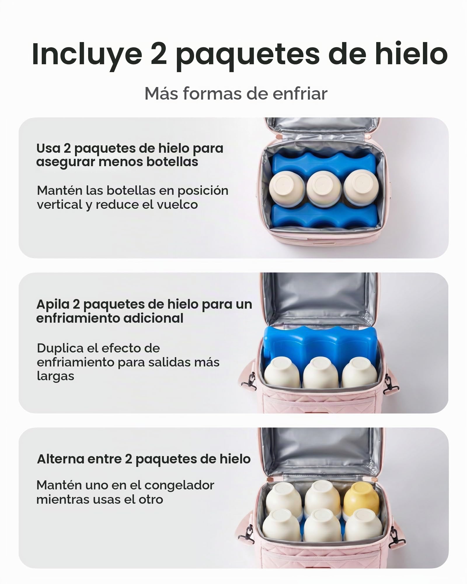 Nuliie Bolsa enfriadora de leche materna con bolsa de hielo para 6 biberones, rosa