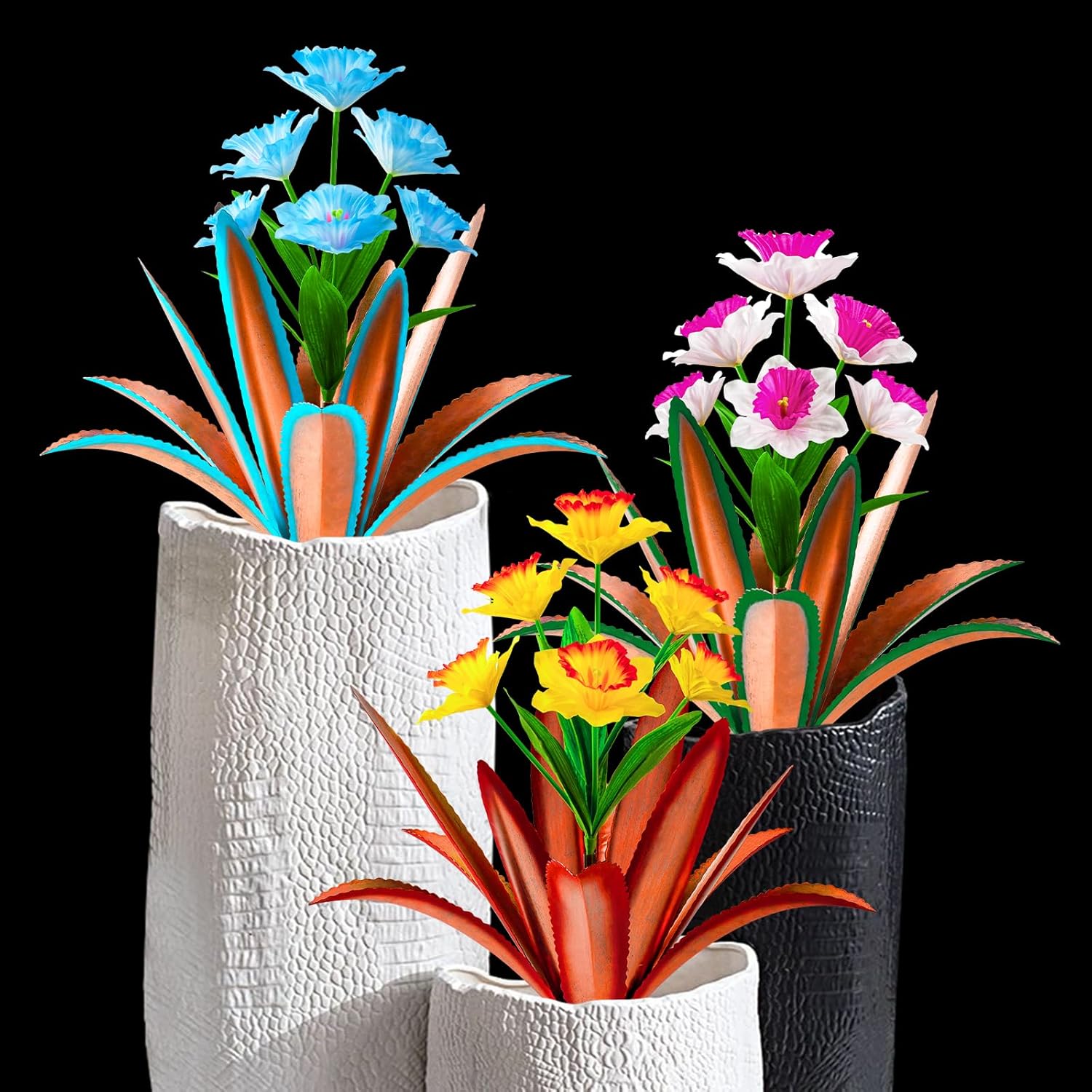 TOMBABY Huge Metal Agave Plants Outdoor Decoration Outdoor Garden Decorated with Flowers Mexican Yard Art Plant Garden Gift(Yellow 1 Pack)