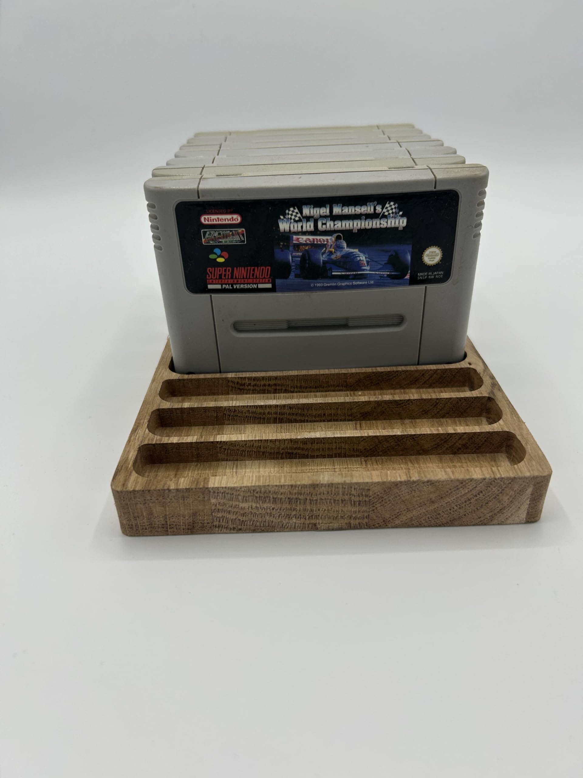 Generisch Support de jeu pour 10 Super Nintendo SNES PAL, bois de chêne véritable