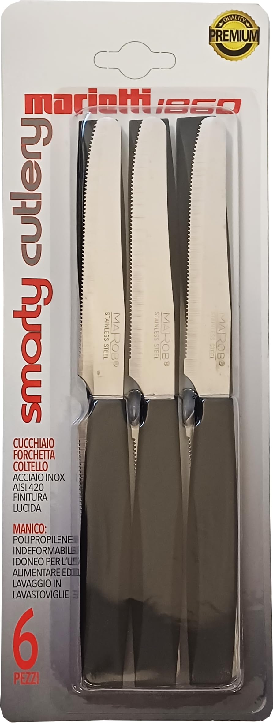 Marietti Coltelleria Set 6 Pezzi Coltelli da Tavola Smarty Nero Marietti