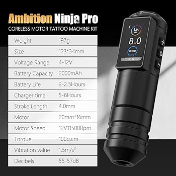 AMBITION Ninja pro　刺青 Ambition Ninja Pro Wireless Tattoo Machine 2400mAh