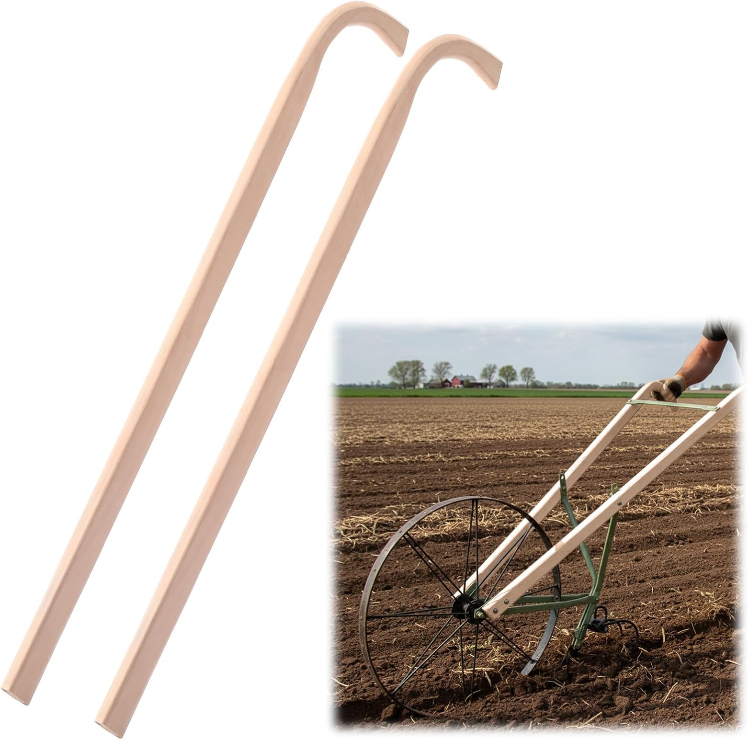Chumia 2 Pack Wooden Cultivator Handles 7/8" x 1-3/4" x 48" Plow Handles for Low and High Wheel Cultivators Farm Garden