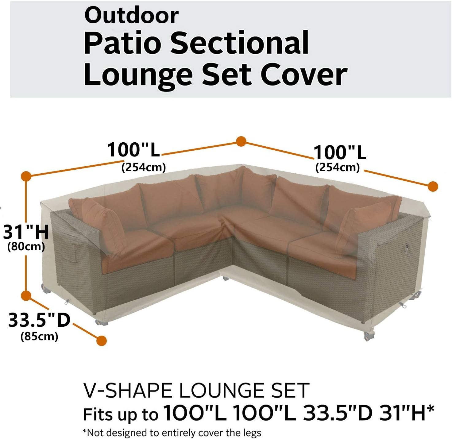 Heavy Duty Outdoor Sectional Cover,100"x100" Patio Furniture Covers Bundles L Shaped Outdoor Couch Cover,Patio Sectional Couch Cover
