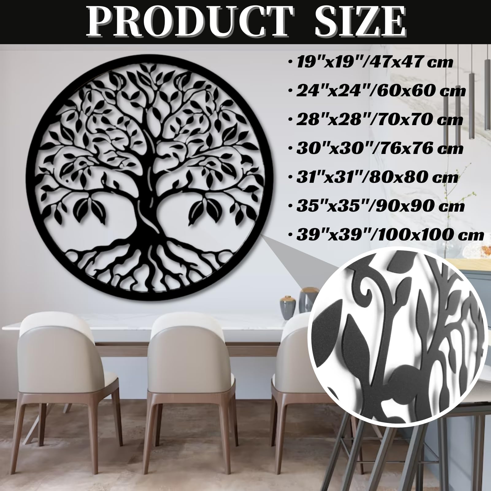 Arte de Pared de árbol de la Vida de Metal Negro, decoración de Pared de Arte de Comedor de árbol genealógico de Metal, Escultura Moderna de decoración de Obra de Arte de árbol de la Vida