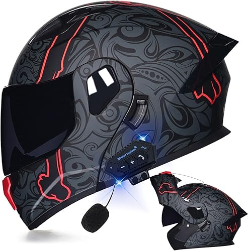 Casco modular Bluetooth para motocicleta, aprobado por DOT, de cara completa, abatible, antivaho, doble visera, casco de motocicleta de calle,