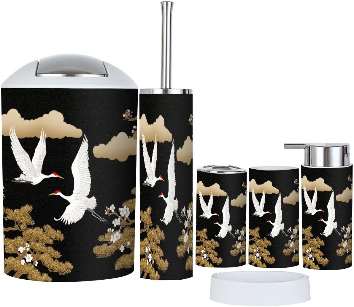 Bathroom Accessories Set 6 Pcs Basketball Toothbrush Holder Cup Soap Dispenser Soap Dish Toilet Brush Holder Trash Can for Countertop Decor